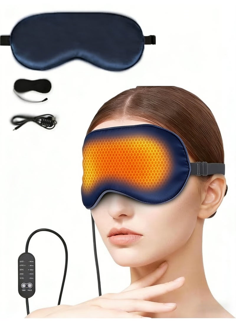 يلا جوي قناع النوم، قناع العين المُدفأ بالـ USB، مع تحكم في درجة الحرارة والوقت، حزام قابل للتعديل قناع النوم، وسادة تدفئة دافئة للعين للنوم، للرجال والنساء والأمهات، مثالي للنوم والسفر والهدايا التكنولوجية الرائعة (أزرق داكن) - Image 1